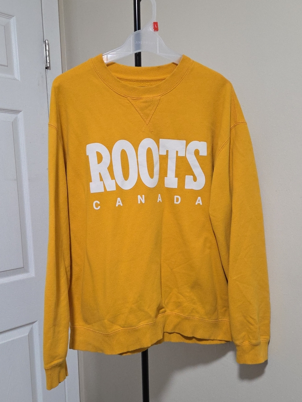 Roots Cotton Blend Men's Mustard Yellow Crewneck with White Logo